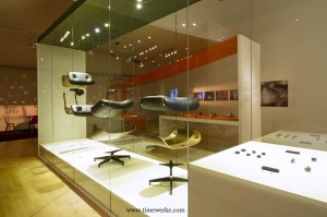 The Eames Lounge Chair and Ottoman “dissected” in this display at the “Essential Eames: A Herman Miller Exhibition.” Photo: © Marina Bay Sands