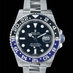 Rolex’s 2013 GMT Master II (Reference: case: 116710BLNR, bracelet: 78200) in stainless steel featuring the two colour ceramic Cerachrom bezel in blue and black. Photo: © TANG Portfolio. Taken at BaselWorld 2013.