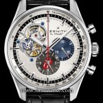 Zenith El Primero Chronomaster 1969 – The Rolling Stones Edition. Introduced in 2014 and limited to 250 pieces. It features the El Primero 4061 automatic movement, the 30-minute counter in the original 1969 midnight blue, the 12-hour counter in the original 1969 slate grey and has the iconic “tongue and lip” logo of the Rolling Stones on the 12-hour counter. The display case back is engraved with the Rolling Stones’ red tongue and lip logo inscribed with “The Rolling Stones Edition”. Photo: © Zenith