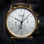 Piaget Altiplano Chronograph. Introduced in 2015. It houses the Piaget Calibre 883P manual-winding movement that is 4.65mm thick with 50 hours of power reserve and comes in a 41mm diameter 18K pink gold case that is 8.24mm thick. The Piaget Altiplano Chronograph features the flyback chronograph and a second time zone display. At the time of its launch in January 2015, Piaget laid its claim as having the world’s thinnest chronograph flyback movement and chronograph flyback watch. Photo: © TANG Portfolio. 2015 Salon International de la Haute Horlogerie. Special thanks to Angela Tea