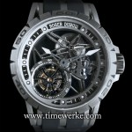 Roger Dubuis Excalibur Spider Skeleton Flying Tourbillon. Introduced in 2015 and powered by the Calibre RD5505SQ manual-winding skeleton movement that is Geneva Seal-hallmarked. The 42mm diameter case is in black DLC (Diamond-Like Carbon) titanium. The case and flange are also skeletonized. Photo: © TANG Portfolio. Elfa / Timmy. 2015 Salon International de la Haute Horlogerie.