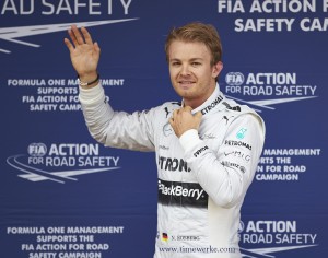 Goodbye naked wrist, hello IWC! You can expect to see more of IWC on the wrist of Formula One driver Nico Rosberg of the Mercedes AMG Petronas team at official Formula One events. Rosberg at the Circuit de Catalunya in Barcelona, Spain in May 2013. Photo: © IWC