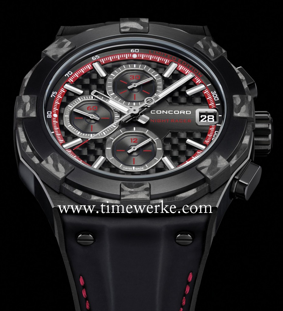 The Concord C1 NightRacer has been produced to “commemorate the seventh edition” of the Grand Prix in Singapore that will be in September 2014, according to the brand. Limited to 25 pieces, it will be exclusively offered by Cortina Watch, the brand’s retail partner in this part of the world. Photo © Concord / courtesy of Pacific Time